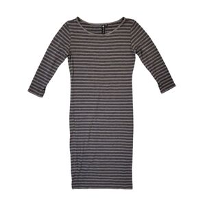 Cotton On Women's Gray Stripe Bodycon Long Sleeve T-Shirt Dress‎ Medium